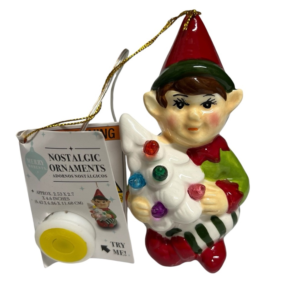 Merry Moments Nostalgic Elf Light-up  Ornament NWT